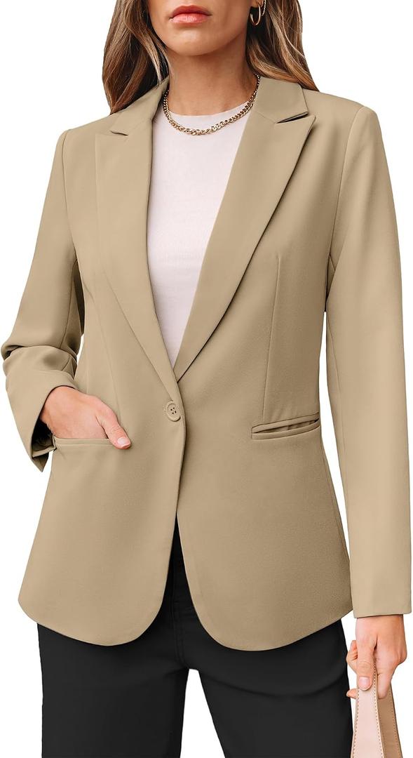 luvamia Dressy Blazers for Women Button Long Sleeve Lapel Business Casual Outfits Office Work Suit Blazer with Pockets