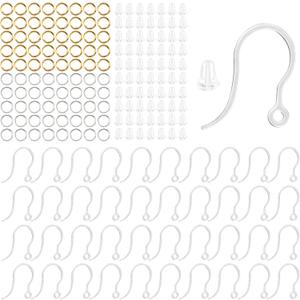 50Pcs Clear Plastic Earring Hooks - Non-Allergenic for Sensitive Ears, Components With Hooks for Jewelry Making