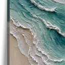 Diathou Art Hand-painted oil painting of a beach scene with waves. Modern abstract blue landscape art as a wall decoration for home office. 36x24 inches.