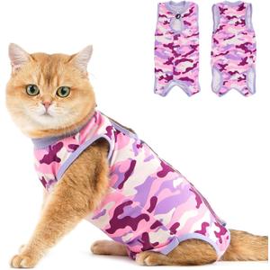 Avont Cat Recovery Suit - Kitten Onesie for Cats After Surgery, Cone of Shame Alternative Surgical Spay Suit for Female Cat, Post-Surgery or Skin Diseases Protection -Purplecamo(S)