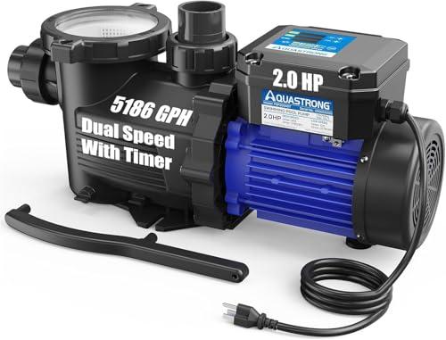 Aquastrong In/Above Ground Pool Pump Dual Speed with Timer High Flow Self Primming Swimming Pool Pump,Blue