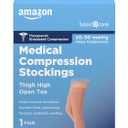 Amazon Basic Care Medical Compression Stockings for Circulation, Varicose Veins, Edema, Swelling, 20-30 mmHg, Women & Men Thigh Length Hose, Open Toe, Beige, X-Large (Previously NuVein)