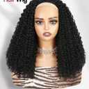quickwig Curly Half Wig Water Wave Glueless Wigs 3 In 1 Seamless Short Half Wigs for Black Women Kinky Curly Half Wig Wear and Go Beginner Friendly Synthetic Headband Wig 16 Inch Black Color