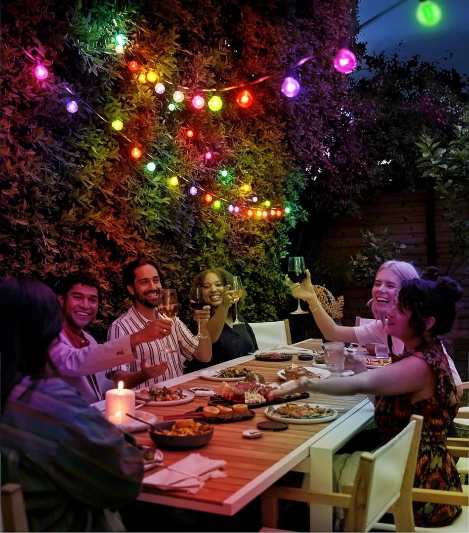 Brightown RGBW Outdoor String Lights, 58FT LED Patio Lights with Remote and Timer, Commercial Grade Waterproof Hanging Lights with 27 Shatterproof Bulbs(2 Spare) for Backyard Porch Garden Party Decor