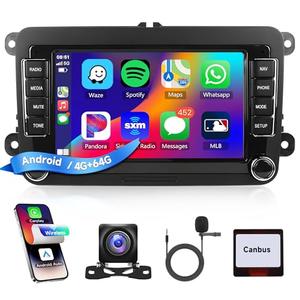 4+64G Android Car Stereo for VW Passat Golf MK5 MK6 Jetta T5 EOS POLO Touran Seat Sharan Wireless Carplay Android Auto, 7'' Touchscreen Head Unit with GPS Bluetooth Mirror Link WIFI FM DSP Rear Camera