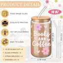 4 Pcs Book Lover Glass Cups with Lid and Straw Christmas Gifts for Bookish 16 oz Drinking Glasses Iced Coffee Cups Can Shape Mug Tumbler for Christmas Women Men Birthday Party Favor Gift