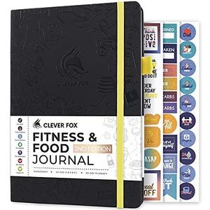 Clever Fox Fitness & Food Journal – Nutrition & Workout Planner for Women & Men – Diet & Gym Exercise Log Book with Calendars, Diet & Training Trackers - Undated, A5 Size, Hardcover (Black)