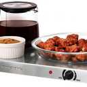 OVENTE Electric Warming Tray with Adjustable Temperature Control, Compact Food Warmer & Server for Buffets, Parties, Events, and Dinners, Cool-Touch Handles, Stainless Steel, Silver FW170S