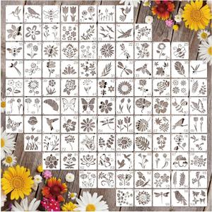 2 x 100Pcs Small Stencils for Rock Painting Reusable Small Flower Stencils for Crafts on Wood 2 Inch Nature Spring Flower Stencil Floral templates for Paint on Craft Fabric Card Walls Decor(Floral100)