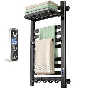Electric Towel Warmer, Wall Mounted Heated Towel Racks for Bathroom, Plug-in Towel Heater, 10 Bars Electric Towel Rack with Timer and LED Indicator Aluminum Matte Black