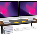 AcrossStar DualMonitorStandRiserForDesk Adjustable Length 3240 Inch, Large Desktop Computer Monitor Riser For 2 Screens, Desk Shelf Organizer Riser Stand For Computer/Laptop/PC/Printer/TV Brown