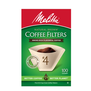 Melitta Natural Brown #4 Coffee Filter 100ct: Paper Filters for 8-12 Cup Drip Coffee Makers, Disposable, 6"x4"