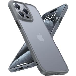 TORRAS Shockproof for iPhone 15 ProMax Case Gray, [12FT Military Grade Drop Tested] Translucent Slim Protective Matte Hard Plastic Back Phone Case for iPhone 15 Pro Max Case 6.7" 5G Guardian, Grey (Gray Titanium)