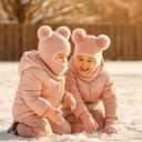 HONGTEYA Toddler Winter Hat Scarf Glove Set, Unisex Baby Kids Velvet Lined Knitted Hat with Neck Warmer for Cold Weather (Pink)