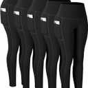 CHRLEISURE Leggings with Pockets for Women, High Waisted Tummy Control Workout Yoga Pants (XX-Large, 5 Packs - Black)