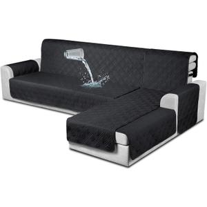 TAOCOCO 100% Waterproof Sectional Couch Covers L Shaped Sofa Covers 3pcs Chaise Lounge Cover for Pet Kids, Reversible Couch Covers for Sectional Sofa Ottoman with Elastic Straps(X-Large, Black)