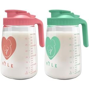 Mason Jar Pitcher, 32 oz Glass Milk Pitcher, Wide Mouth & Leakproof Glass Pitcher with Lid for milk, Sun Tea, Juice, Cold Brew Coffee and Drinks