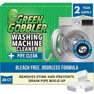 Green Gobbler Premium Washing Machine Cleaner & Deodorizer Tablets with Pipe, Drain & Hose Clean Technology | Front & Top Load Washers | 28 Count