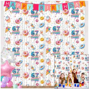 LZLANZHI 2 Pack Donut Theme Birthday Party Supplies Funny 6 7 Meme Decorations 3.3x6.6ft Tinsel Foil Fringe Curtain White Photo Booth Prop Six Seven Backdrop Streamer Decor for Kids