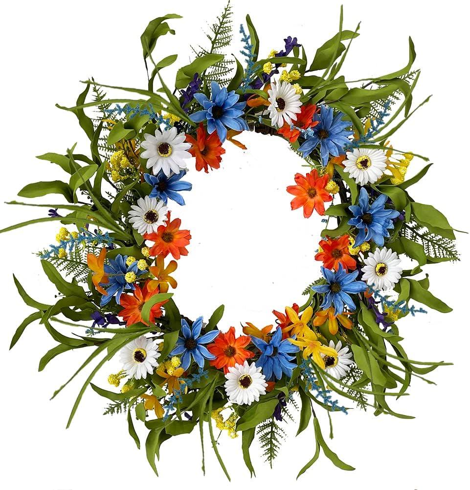 Floralies 20" Handmade Spring Summer Wreaths for Front Door Farmhouse Wreaths Floral Flower Daisy Spring Indoor Wreath Home Dcor