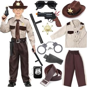 Kids Police Officer Costume Western Sheriff Cowboy Uniform Child Sheriff Outfit for Halloween Costumes L