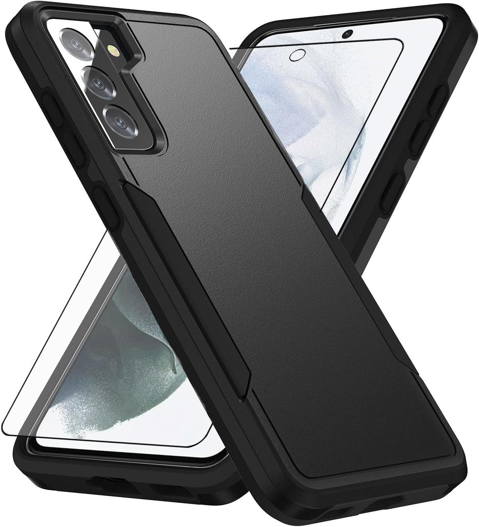 Asuwish Phone Case for Samsung Galaxy S21 FE 5G with Tempered Glass Screen Protector Cover and Slim Thin Full Body Protective Cell Accessories S 21 EF S21FE5G UW S21FE 21S G5 6.4 inch Women Men Black