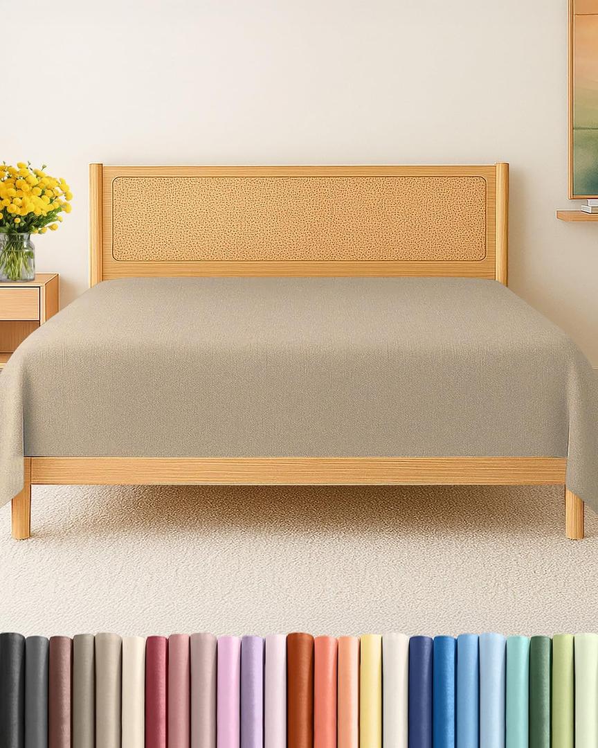 Twin Size Flat Sheet - Hotel Quality Top Flat Bed Sheet Only - Ultra-Soft, Comfy, Breathable & Cooling - Fade & Wrinkle Free - Easy-Care, Stain & Shrink Resistant Bedding - Oeko-Tex - Heathered Beige
