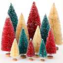 Meooeck 12 Pcs Mini Christmas Trees Bottle Brush Christmas Trees 4 Sizes 4/6/8/10 Inch Artificial Xmas Tree with Wood Base Winter Fake Pine Tree Decor for Home(Green, Beige, Red)