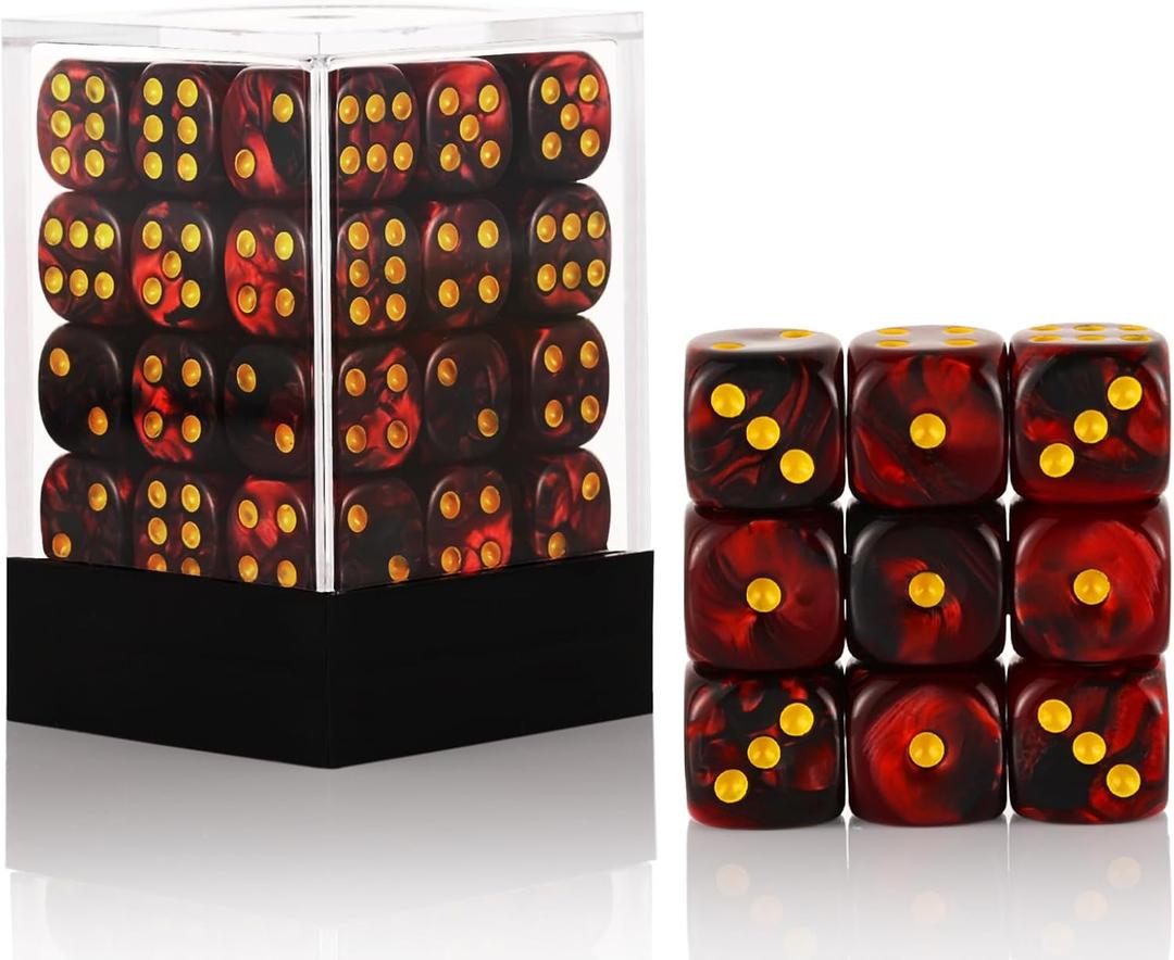 36 of Pack 12MM 6 Sided MINI Dice Set, Two Colours D6 Game Dice Set, 6 Sided Standard Dices for Yahtzee, Bunco or Teaching Math, with Portable Plastic Box(Dark Red+Black)