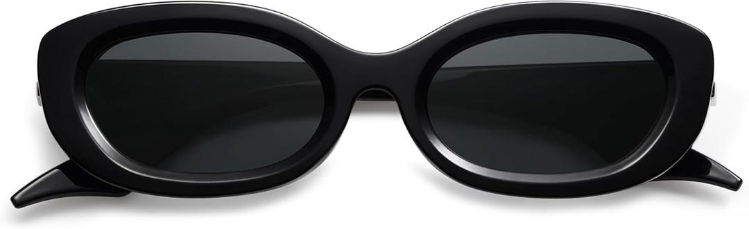 Retro Small Oval Sunglasses for Women Men 90s Trendy Sun Glasses Vintage Shades AP3651N (C1 Black/Grey)