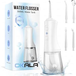 Water Dental Flosser - Portable Cordless Oral Irrigator 300ML, Rechargeable IPX7 Waterproof Irrigation Cleaner for Teeth Cleaning & Flossing, Travel & Home Use (Pearl White)