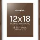 Homeforia 12x18 Mortise&Tenon Walnut Picture Frame, 8.5x11 Mat, Glass