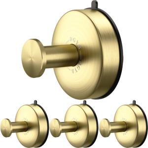 DGYB Suction Cup Hooks for Shower Set of 4 Removable Stainless Steel Towel Hook for Bathroom Glass Window Door Wall and Suction Wreath Hook for Hanging Robe, Loofah, Coat - Gold