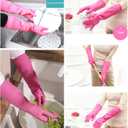 Bamllum 3 Pairs of Rubber Dishwashing Gloves for Kitchen and Household Cleaning  Long Cuff 15", Reusable, Flexible Long-lasting and Non-Slip (Red+Yellow+Green, Large)