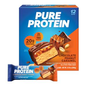 Pure Protein Chocolate Peanut Caramel Protein Bars 20g Protein, 3g Sugar, 190 Calories (12 count) Low Sugar* High Protein Snack - Gluten Free - Perfect for a Healthy Snack, Best Before Date 11/25/2026