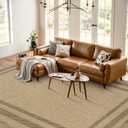 LIVEBOX Scalloped Washable 8x10 Rug, Easy Jute Tan Rug for Living Room, Indoor Outdoor Patio Non Slip Rugs for Bedroom, Geometric Farmhouse Dining Room Mat Modern Carpet Area Rug for Home Office Decor