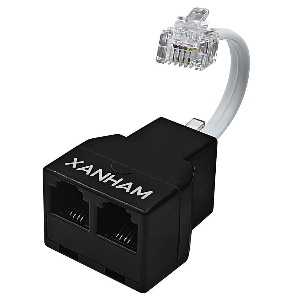 Phone Cable 2 Way Splitter RJ11 6P4C Telephone Line Cord Adapter with 3 inch Cable for Landline Phone Wire, Black, AV01203