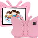 Kids Case for iPad Air 11-inch M3 (2025) / M2 (2024), iPad Air 5th (2022) / 4th Generation (2020) 10.9 Inch, Cute Butterfly Stand Cover for iPad Pro 11 Inch M4 2024 - Pink