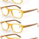 MODFANS 4 Pack Reading Glasses 1.75 Fashion Wood-Look Spring Hinges Stylish Readers Men Women Yellow