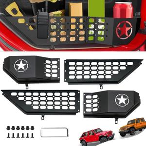 Metal Front Door Pocket Storage Box for Jeep Wrangler | Door Pocket for Wrangler JL/JLU 4XE (2018-2025) & Gladiator JT (2020-2025) | Door Storage Accessories | Non-Fit Power Seats | 2PCS, Star