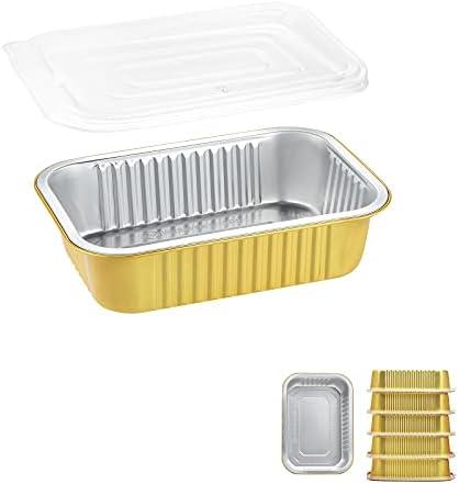 Aluminum Pans 6"x4 "with Lids (5 Pack) - Thicker Heavy Duty Reusable Foil Tins - Microwavable Multi-Use Pan, Pot, Container - Disposable Sturdy Pans for Cooking, Heating, Storing, Prepping Food