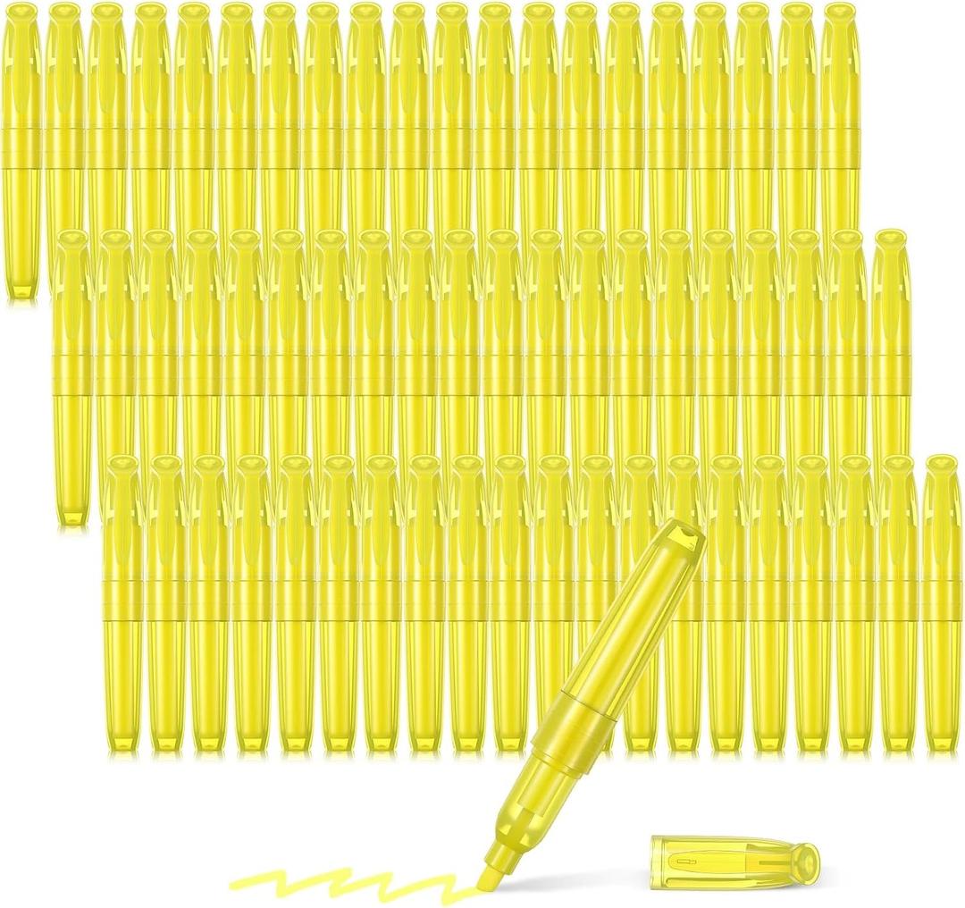 Fuutreo 60 Pack Pastel Highlighters Bulk Bright Color Highlighter Marker Chisel Tip Dry Quickly Safe Highlighter Pens Fluorescent Ink for Adults Home Office(Yellow)