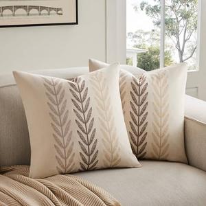 YZJZEDS 100% Cotton Farmhouse Leaves Throw Pillow Covers Set of 2, 18x18 Inch Mixed Beige Pastoral Decorative Print Cushion Covers for Sofa Bed Living Room Home Decor