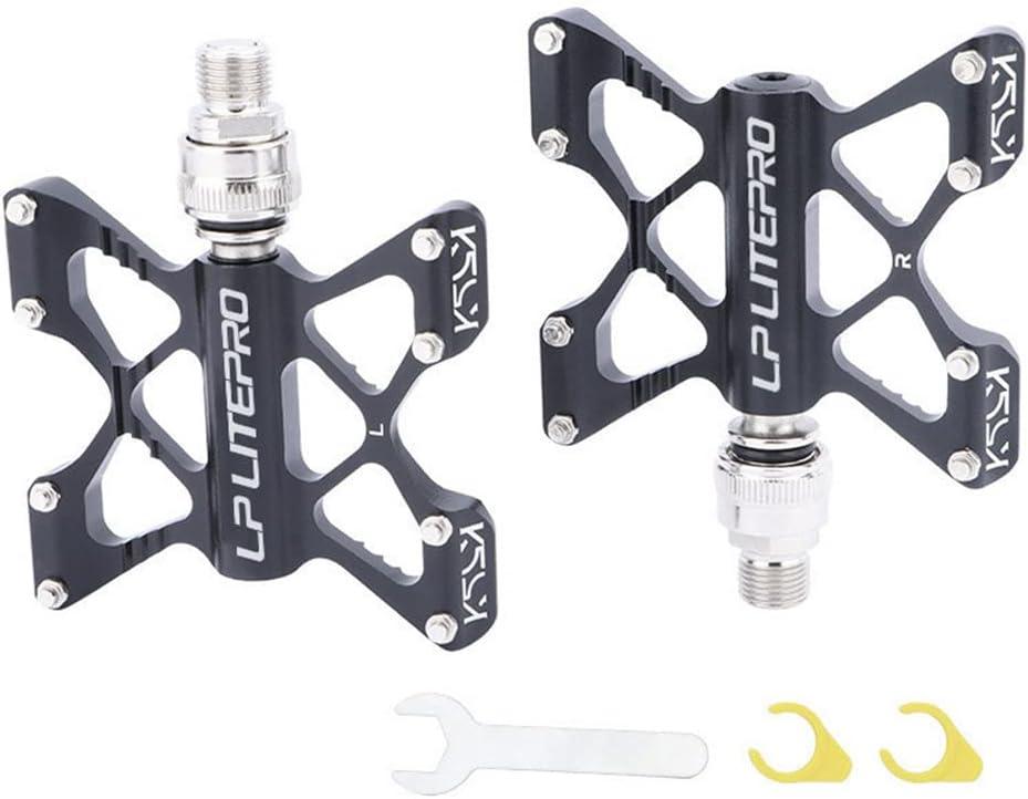 Folding Bicycle Pedal Aluminum Alloy Double Side Quick Release Pedal for Brompton pedel for dahon for Birdy Non-Slip Pedals (black)
