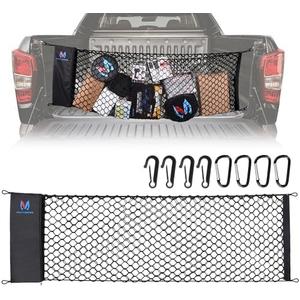 MICTUNING Truck Bed Cargo Net Highly Elastic Cargo Net with Storage Bag Small Mesh Durable Storage Organizer Compatible for 2013-2024 Chevy Silverado (16.9"" X 49"" to 62""), Black