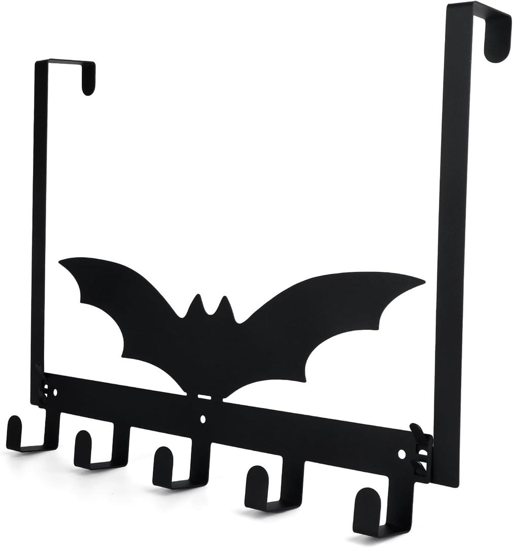 BOXOB Gothic Bat Over The Door Hooks, Black Gothic Theme Bathroom Towel Holder with 5 Hooks Door Mount for Halloween Decorations Supply