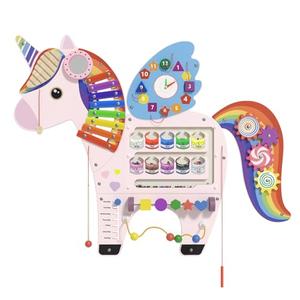 Spacocld Unicorn Activity Wall Busy Board Panels - Sensory Wall Panel for Kids, Montessori Toddler Wall Activity Board, Wall Toys for Toddlers 3, Activity Cube, Perfect for Toddler Playroom, Pink
