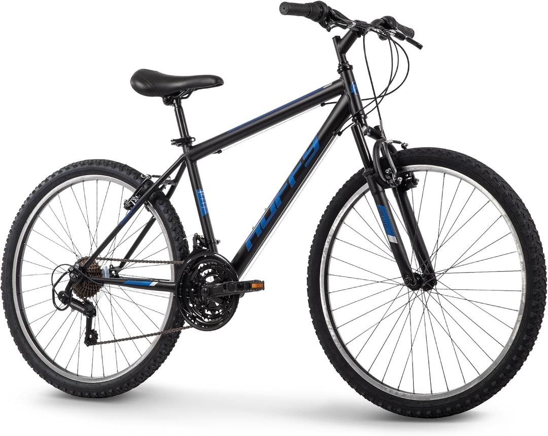 Huffy Stone Mountain Mens 26 Inch Mountain Bike, Matte Black Frame, 21-Speed Shimano Twist Shifting, Front Suspension, Comfort Saddle | 20"/ 24"/ 26" Sizes, 6-21 Speeds, Dual Suspension