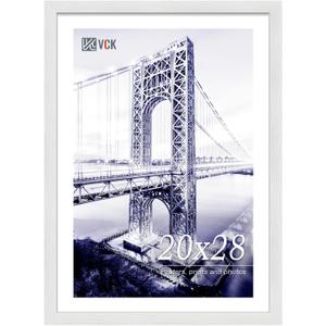 VCK 20x28 Poster Frame White, Textured Exclusive Solid Wood Picture Frames, Wall Hanging