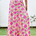 PRETTYGARDEN Women's 2025 Summer Flowy Wide Leg Palazzo Pants Dressy Casual Elastic High Waisted Pockets Boho Beach Trousers (Floral White Purple,Small) 